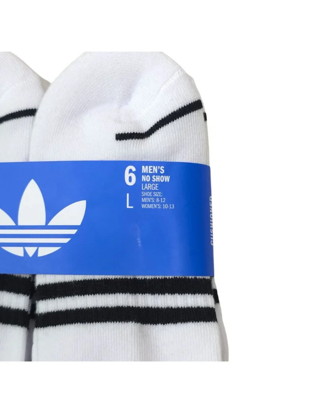 Adidas No Show Cushioned Socks 6-Pack Large Mens Moisture Wicking Shoe Size 8-12